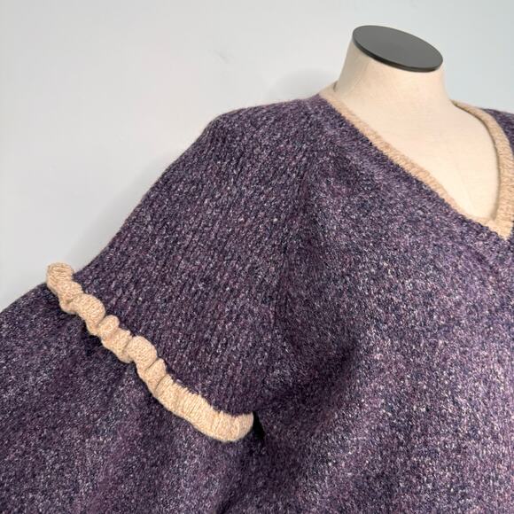 Joie Bishop Sleeve Sweater Purple Cream Alpaca Warm Preppy Boho Casual Size XL - Picture 3 of 8